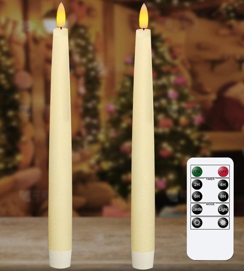 KSWING Upgraded Real Wax LED Flameless Taper Candles with Remote, Ivory Candlesticks Battery Operated 3D Flickering - 2 PCS 9.6” Long Realistic Fake Candle Sticks for Home/Wedding/Fireplace Xmas Decor - Image 1